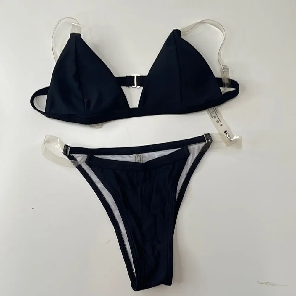 Shein Bikini. Unique clear plastic straps. Xtra pink xhilirarion top. Size S.